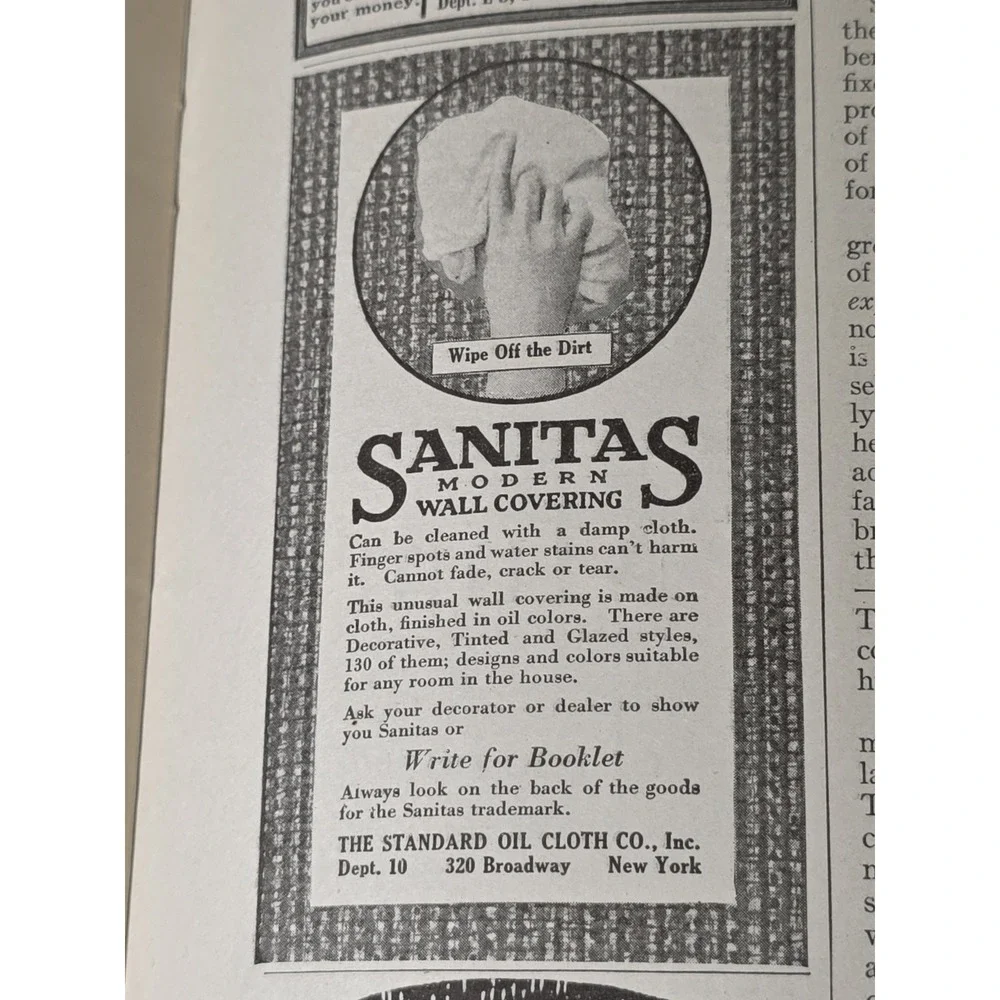 1916 Sanitas Modern Wall Covering Vintage Advertisement Wipe Off Dirt Oil Cloth